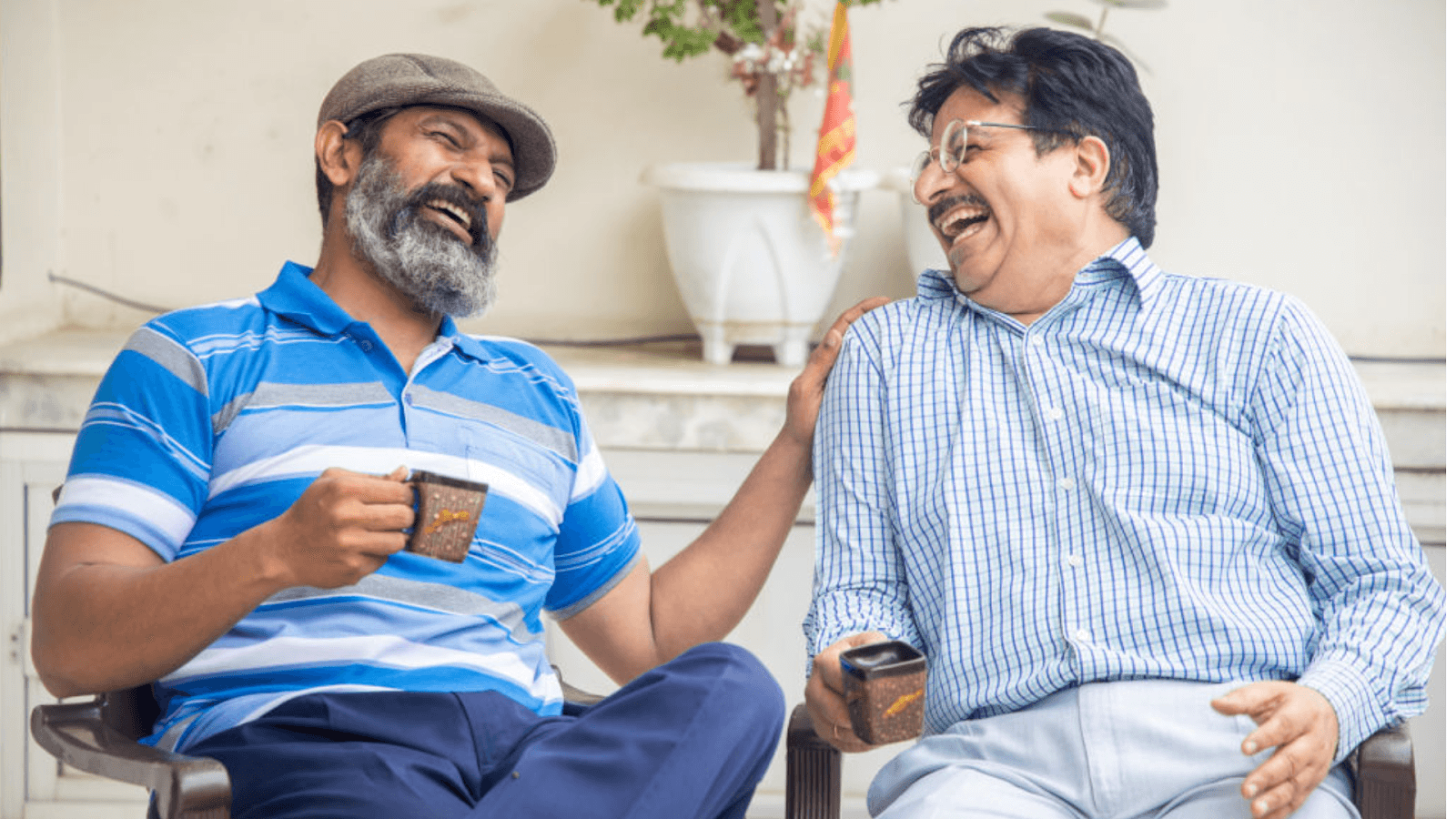 two men laughing